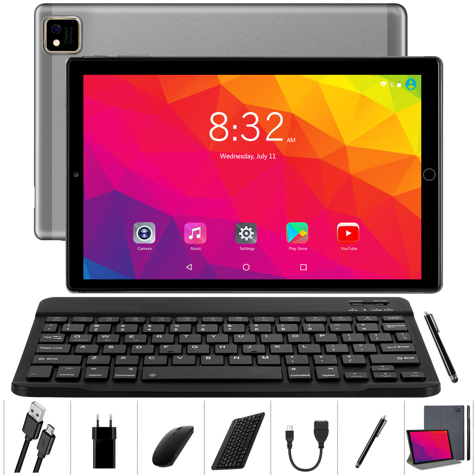 YOTOPT U10 4G 10.1 "Inch Tablet Android 10.0, OCTA-Core, 4G Dual Sim Card, 64GB ROM, 4GB RAM, WiFi / Bluetooth / GPS, Stereo – Gray